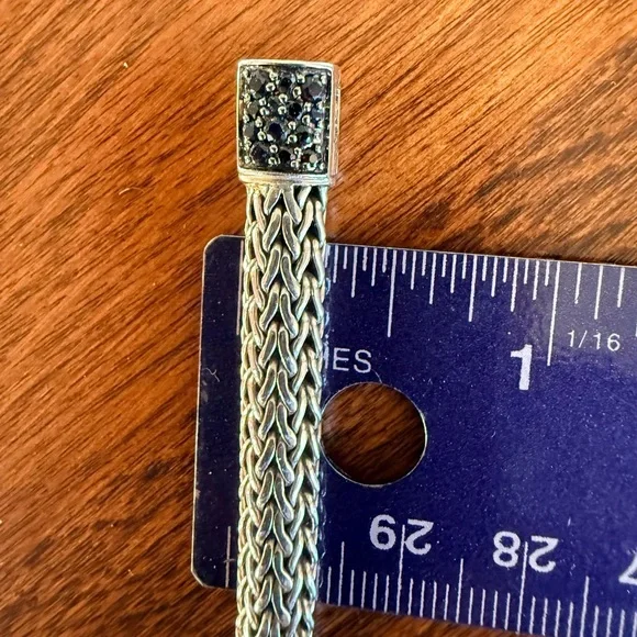 John Hardy REVERSIBLE 6.5mm Icon Silver Bracelet in Emerald & Black Sapphire - Picture 12 of 16